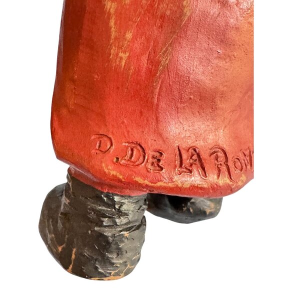 Vintage De La Ronde Folk Art Santa Claus Sculptured Figurine Signed 1988 7 1/8" - Picture 5 of 8